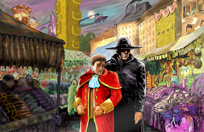 Drogan and Kal at the Arkebis city skyport